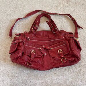 Junior Drake Large Burgundy Red Soft Leather women's Shoulder Bag Many Pockets